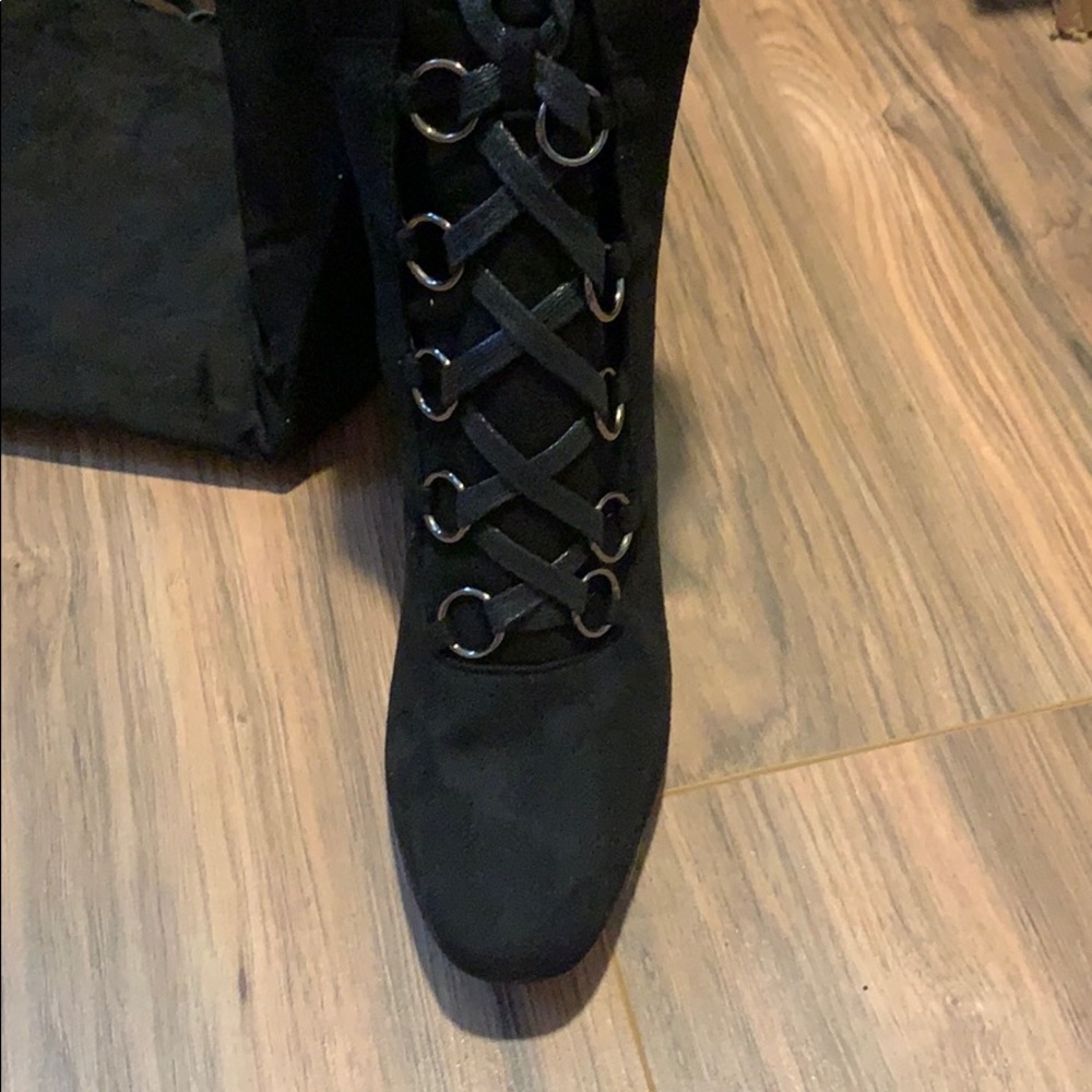 Black Suede Mid Thigh Heels - Picture 3 of 5